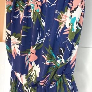 Sundiva- NWT Navy Tropical Floral Wide Leg Strapless Jumpsuit